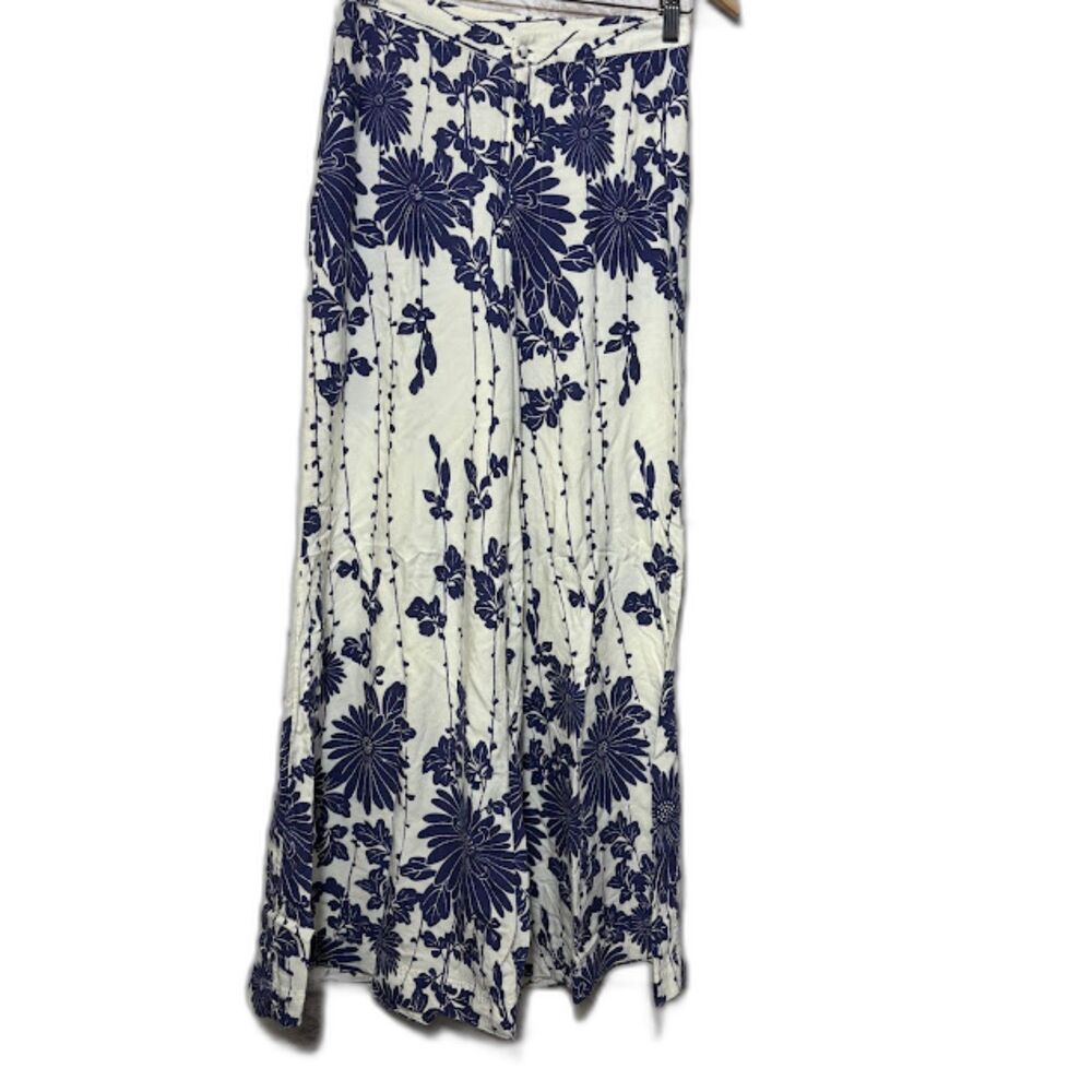 Free People Sundae Stroll Wide Leg Pants White Blue Size 4 Small Greece Vacation - Picture 2 of 7
